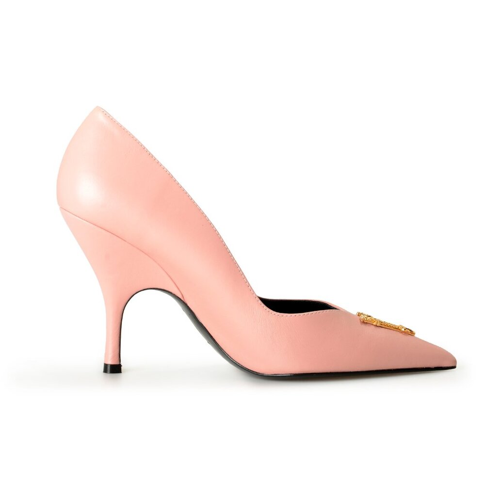 Versace Women's Gold V-Logo Dark Rose 100% Leather Heeled Pumps Shoes US 6 IT 36 - Picture 4 of 8